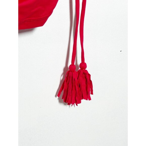 J. Crew Tasseled /Ruched Rash Guard Swim Top Long Sleeve in Red - Sz L - NWT - Picture 5 of 9